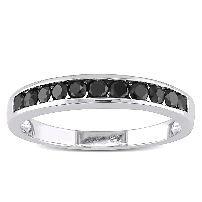 geometric ring for women -Miadora Sterling Silver 1/2ct TDW Black Diamond Anniversary Ring