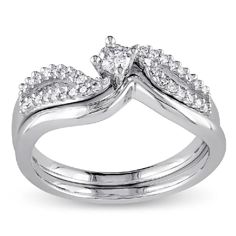 eternity band for women -Miadora Sterling Silver 1/4ct TDW Diamond Bypass Bridal Ring Set - White