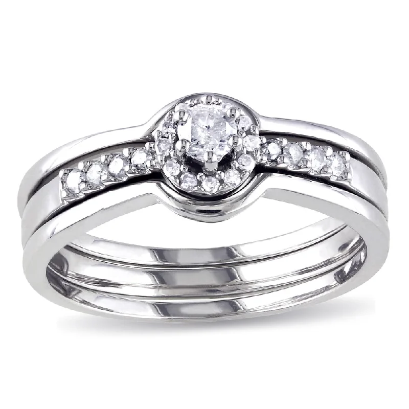 matching promise rings for couples -Miadora Sterling Silver 1/4ct TDW Diamond Halo Bridal Ring Set - White