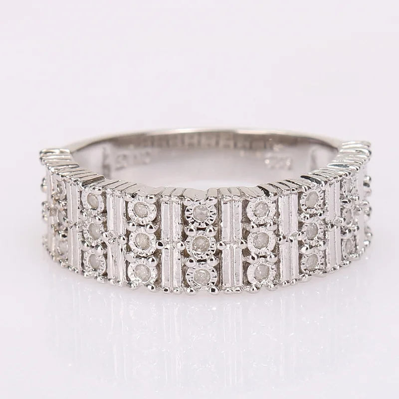 boho style ring for women -Miadora Sterling Silver 1/6ct TDW Diamond Vintage Multi-Row Anniversary Wedding Band Ring