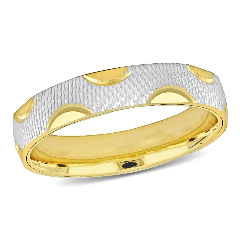 gold wedding band for men -Miadora Textured Wedding Band in Two-Tone 14k Yellow and White Gold