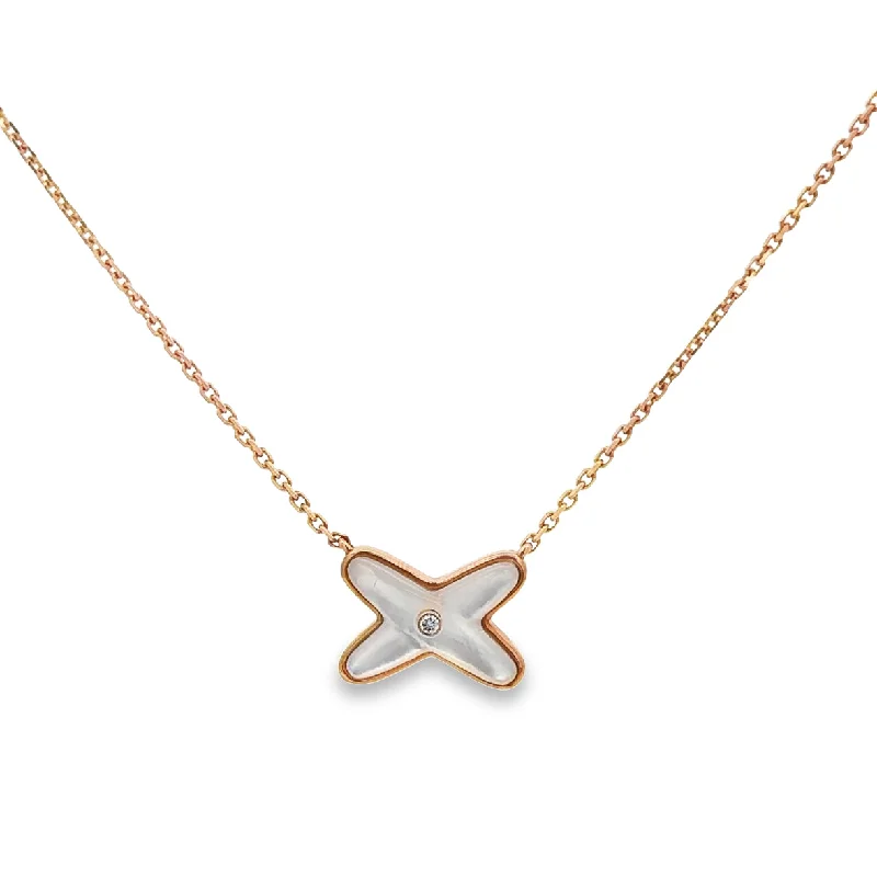 matching couple necklaces -Mother of Pearl "X" Necklace in 18k Rose Gold