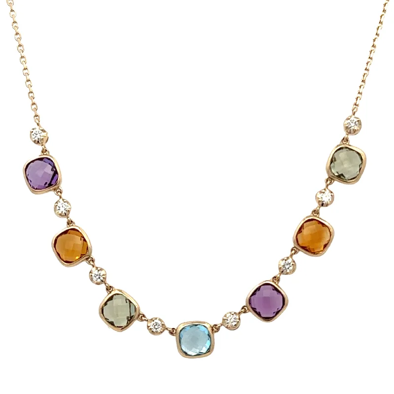 butterfly pendant necklace for girls -Multicolored Sapphire and Diamond Necklace in Yellow Gold