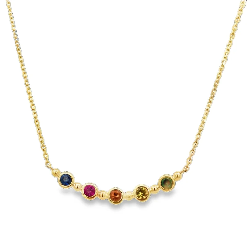 custom engraved necklace for couples -Multicolored Sapphire Necklace in Yellow Gold