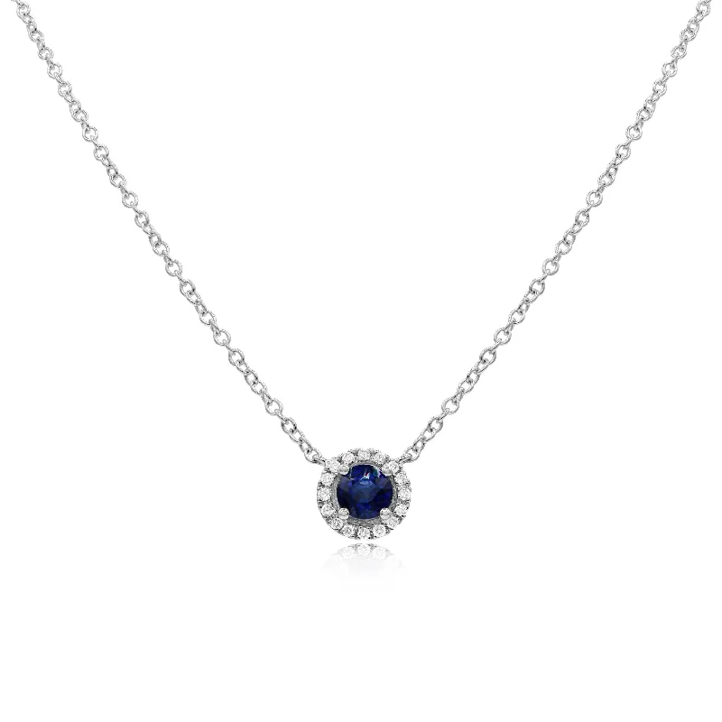 dainty cross necklace for women -0.11ct Diamond and 0.73ct Sapphire Necklace set in 14KT White Gold / N8825C6