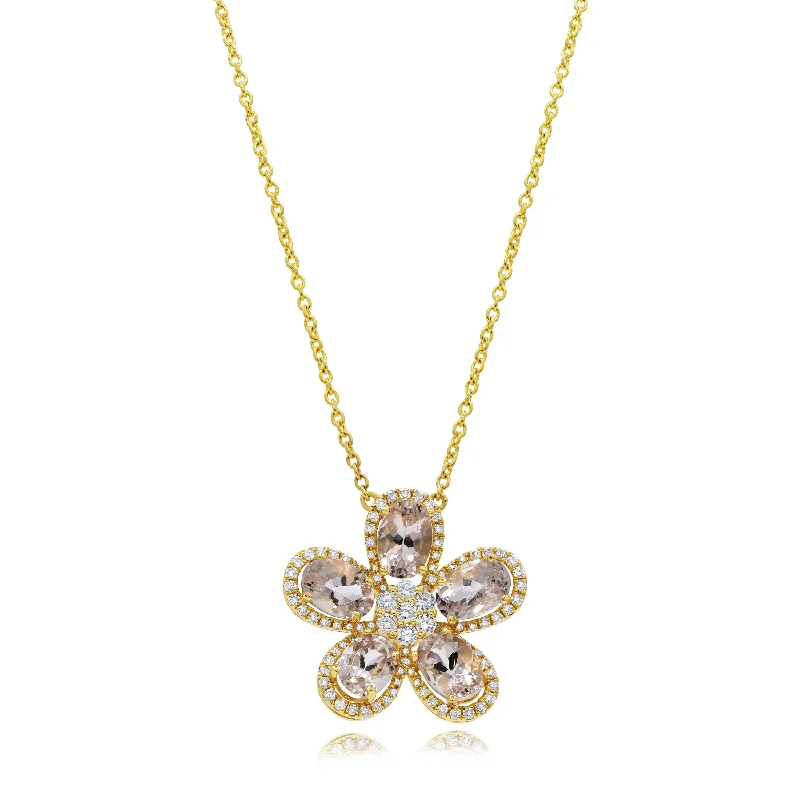 cubic zirconia necklace for women -0.38ct Diamond and 2.77ct Morganite Necklace set in 14KT Yellow Gold / NL757