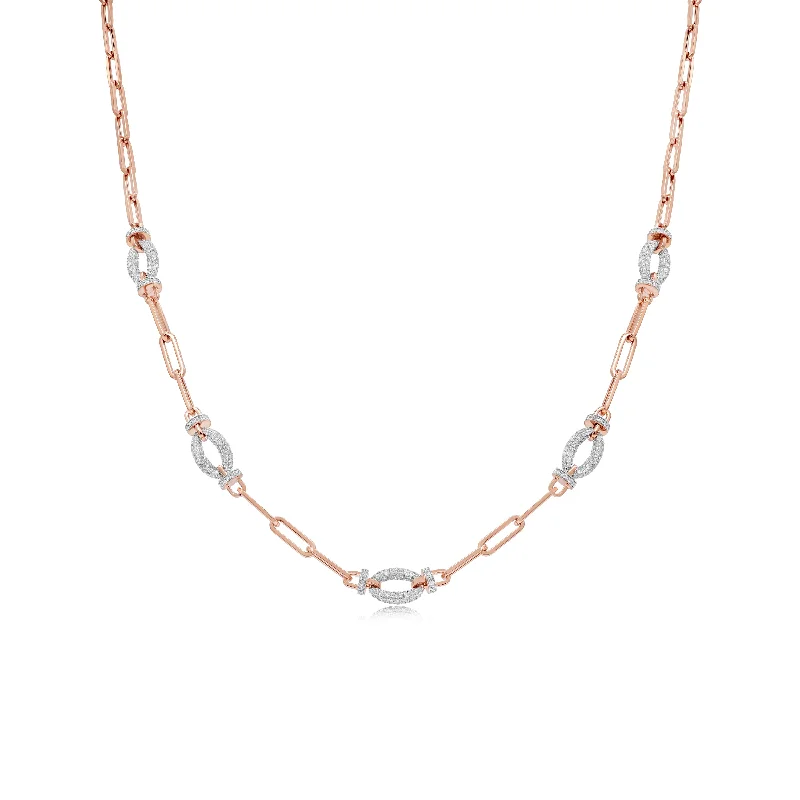 delicate gold chain necklace -3.37ct Diamond Necklace set in 14KT White and Rose Gold / NN426