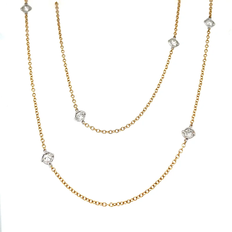 classic pearl necklace for formal events -Yellow 18 Karat Necklace Length 36 With 13=1.56Tw Round Diamonds