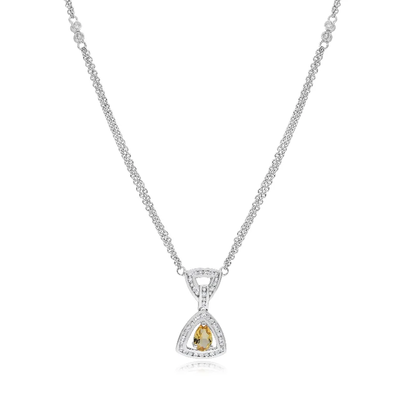 vintage pendant necklace for women -0.23ct Diamond and 0.34ct Citrine Necklace set in 14KT White Gold / NSC9359