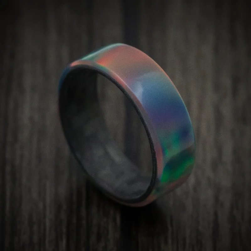 spinner ring for anxiety relief -Synth Opal Ring with Carbon Fiber Sleeve