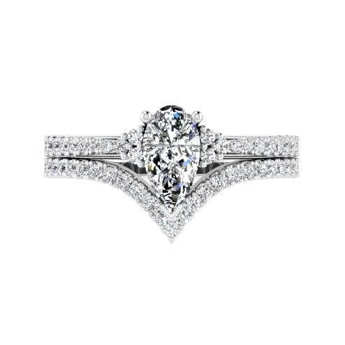 promise ring for girlfriend -Pear Diamond Ring and V Shaped Diamond Band New Version