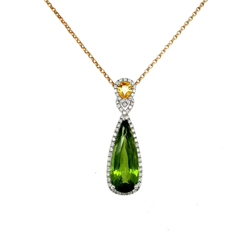 gold necklace for women -SPECIAL: Pear Peridot and Pear Yellow Sapphire Necklace