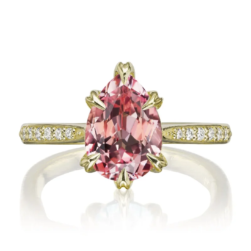 luxury gemstone ring for women -・PETRA・Pear Peach Sapphire, Diamond Band (2.85ct Center)