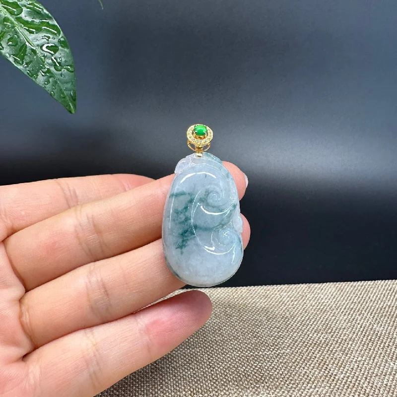 butterfly charm necklace for girls -RealJade® Co. Genuine Blue Green Jadeite Jade Good Ru Yi Bottle Gourd Necklace With 18K Yellow Gold Bail