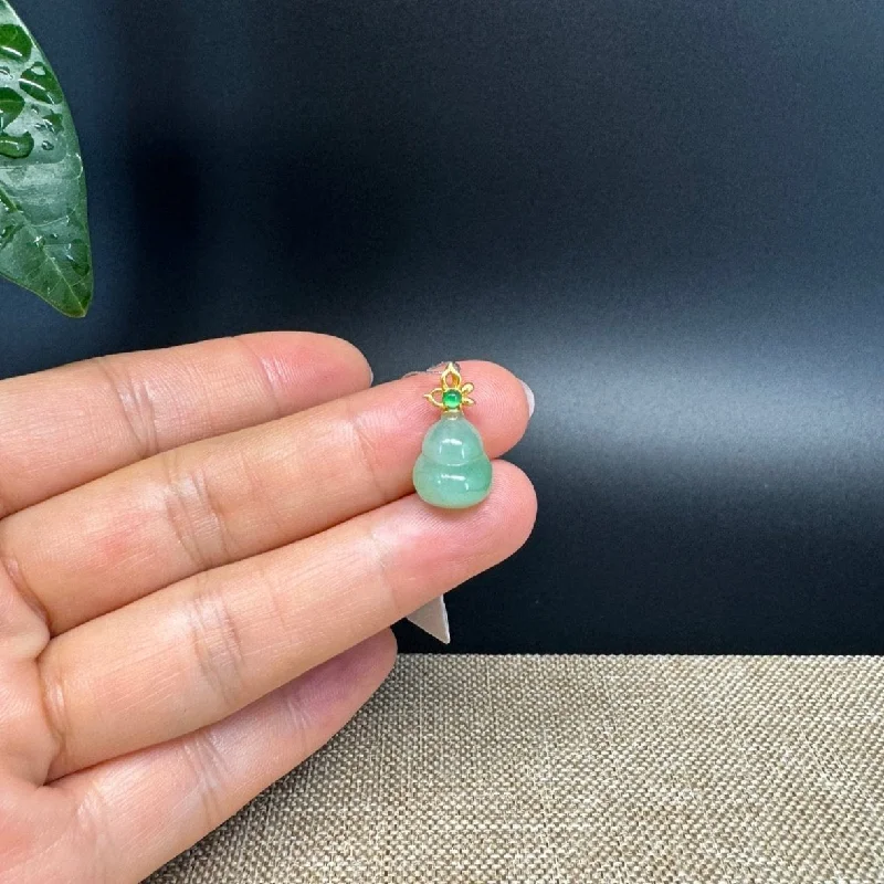 tiny heart necklace for daily wear -RealJade® Co. Genuine Ice Green Jadeite Jade Good Luck Hulu Bottle Gourd Necklace With 18K Yellow Gold Bail