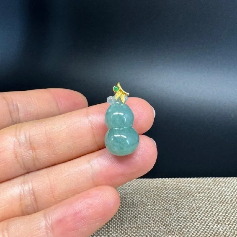 custom family tree necklace -RealJade® Co. Genuine Green Jadeite Jade Good Luck Hulu Bottle Gourd Necklace With 18K Yellow Gold Bail