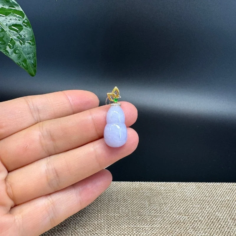 small pendant necklace for minimalist style -RealJade® Co. Genuine Lavender Jadeite Jade Good Luck Hulu Bottle Gourd Necklace With 18K Yellow Gold Bail