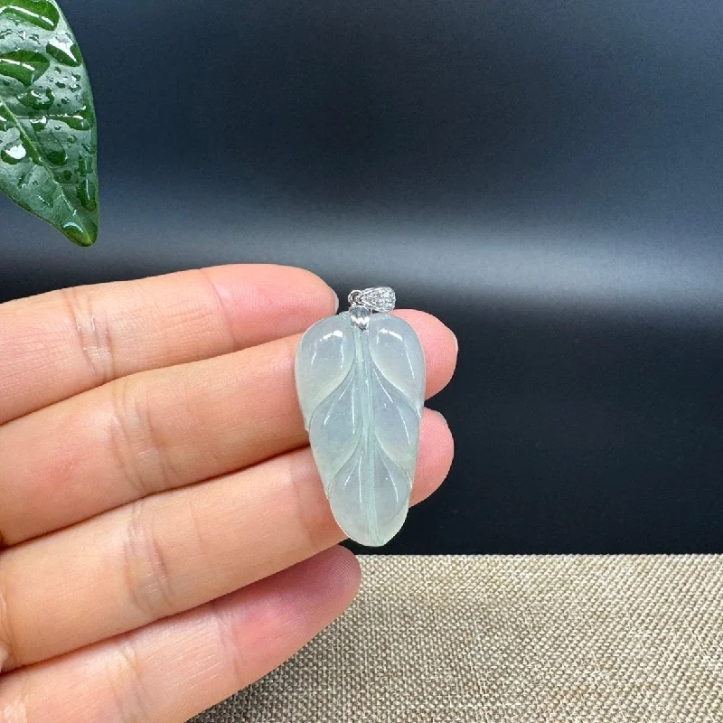 locket necklace for photos -RealJade® Co. Genuine Ice Green Jadeite Jade Jin Zhi Yu Ye (Leaf) Necklace With 18K White Gold Bail