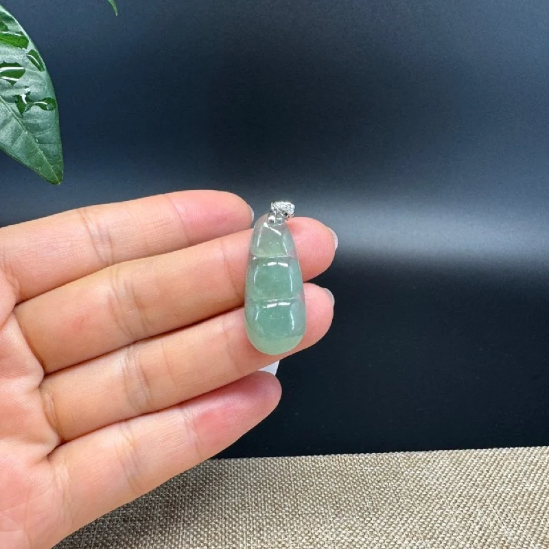 custom engraved necklace for couples -RealJade® Co. Genuine Icy Green  Jadeite Jade Bean Necklace With 18K White Gold Bail