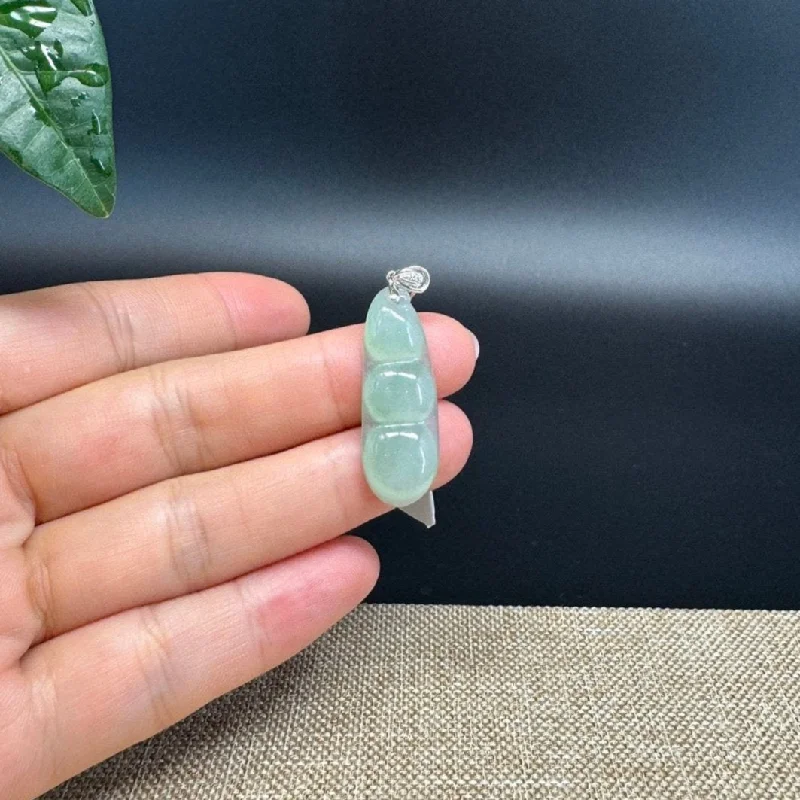 rose gold necklace for women -RealJade® Co. Genuine Icy Green  Jadeite Jade Bean Necklace With 18K White Gold Bail