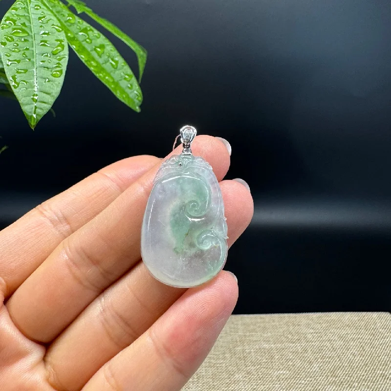 crystal pendant necklace for women -RealJade® Co. Genuine Icy Green Jadeite Jade Good Luck RuYi Necklace With 18K  White Gold Bail