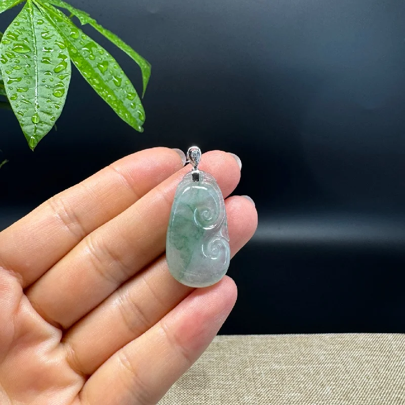 engraved birthstone necklace for moms -RealJade® Co. Genuine Icy Green Jadeite Jade Good Luck RuYi Necklace With 18K  White Gold Bail