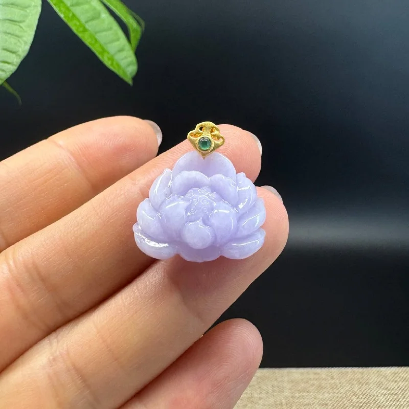 antique locket necklace for keepsakes -RealJade® Co. Genuine Lavender Jadeite Jade Good Lotus Necklace With 18K Yellow Gold Bail