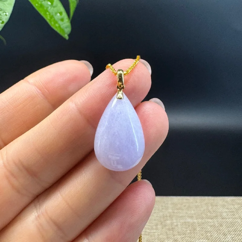 moonstone necklace for women -RealJade® Co. Genuine Lavender Jadeite Jade Good Luck Tear-Drop Necklace With 18K Yellow Gold Bail