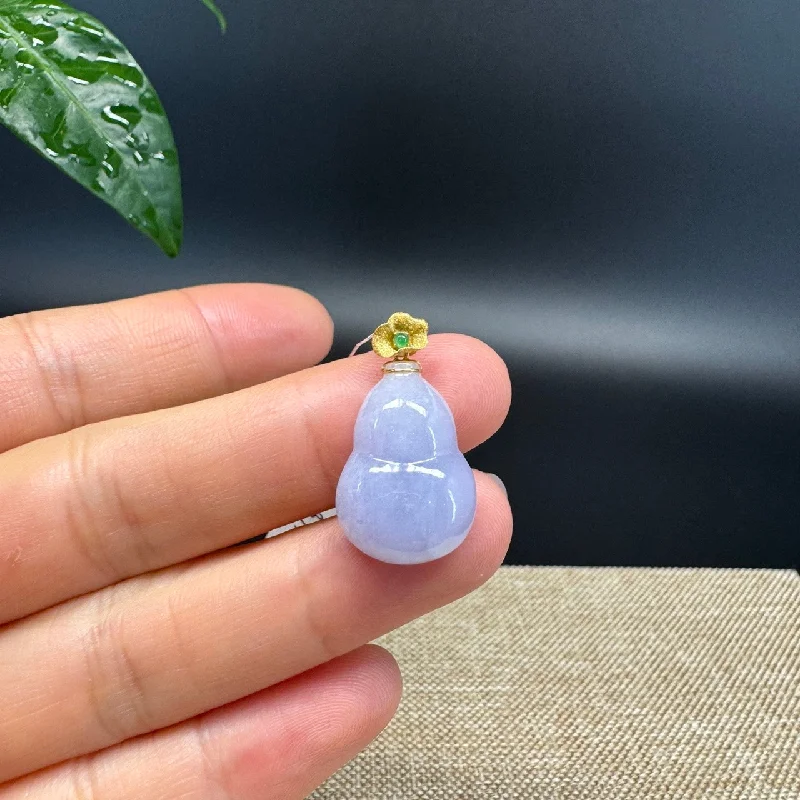 gold chain necklace for layering -RealJade® Co. Genuine Lavender Jadeite Jade Good Luck Hulu Bottle Gourd Necklace With 18K Yellow Gold Bail