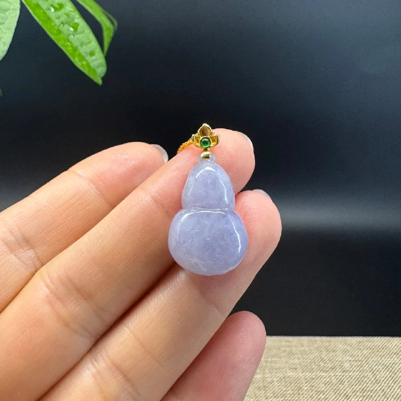 choker necklace for women -RealJade® Co. Genuine Lavender Jadeite Jade Good Luck Hulu Necklace With 18K Yellow Gold Bail