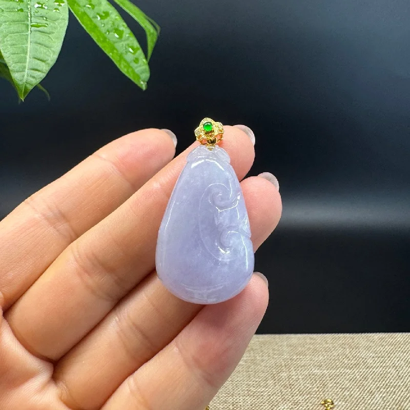 zodiac constellation necklace for women -RealJade® Co. Genuine Lavender Jadeite Jade Good Luck RuYi Necklace With 18K Yellow Gold Bail