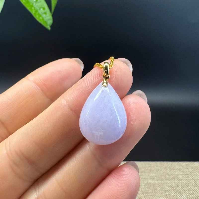 matching couple necklaces -RealJade® Co. Genuine Lavender Jadeite Jade Good Luck Tear-Drop Necklace With 18K Yellow Gold Bail