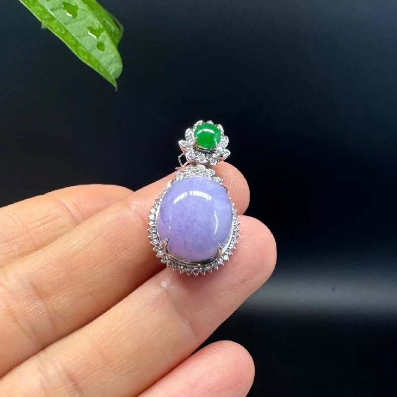 butterfly pendant necklace for girls -RealJade® Co. Luxury Genuine Lavender Jadeite Jade Cabochon  Necklace With 18K White Gold Bail