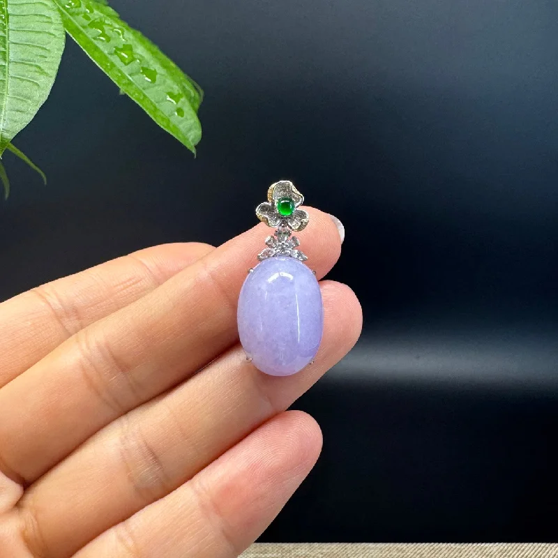 bar necklace for women -RealJade® Co. Luxury Genuine Lavender Jadeite Jade Cabochon Necklace With 18K White Gold Bail