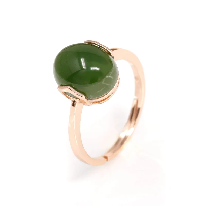 bold gold ring for women -RealJade® "Lucky Jade" Rose Gold Plated Sterling Silver Nephrite Green Jade Ring