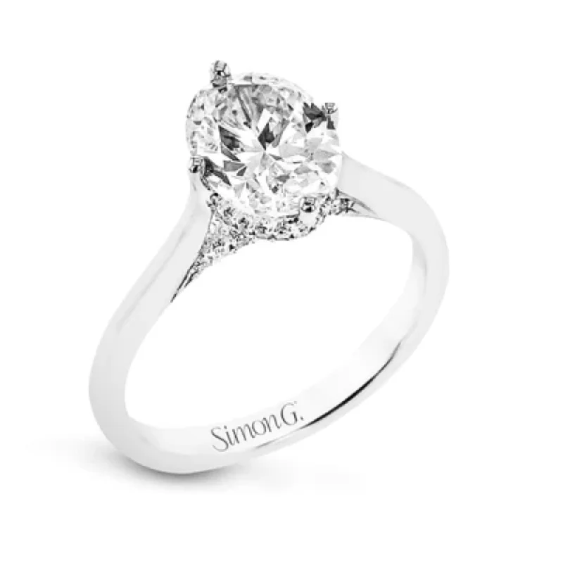 halo diamond ring for women -Simon G. 18k Oval-Cut Hidden Halo Engagment Ring with Diamonds