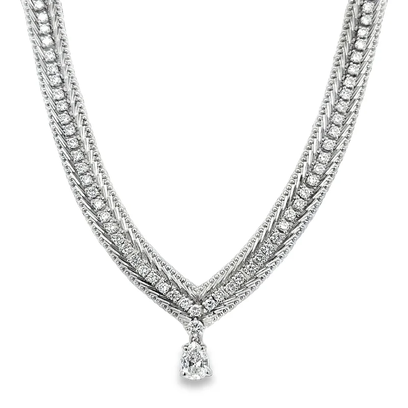 nameplate necklace for women -Statement Mesh Pear Cut Diamond Necklace in 18k White Gold