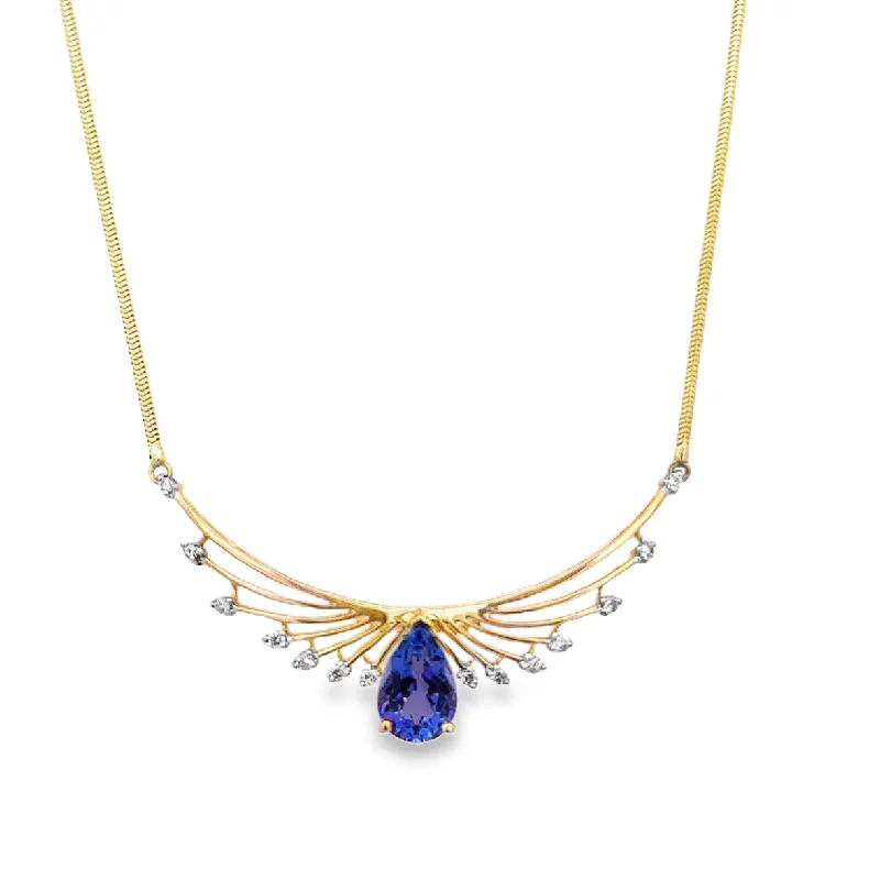 cubic zirconia necklace for women -Tanzanite and Diamond Necklace in Yellow Gold