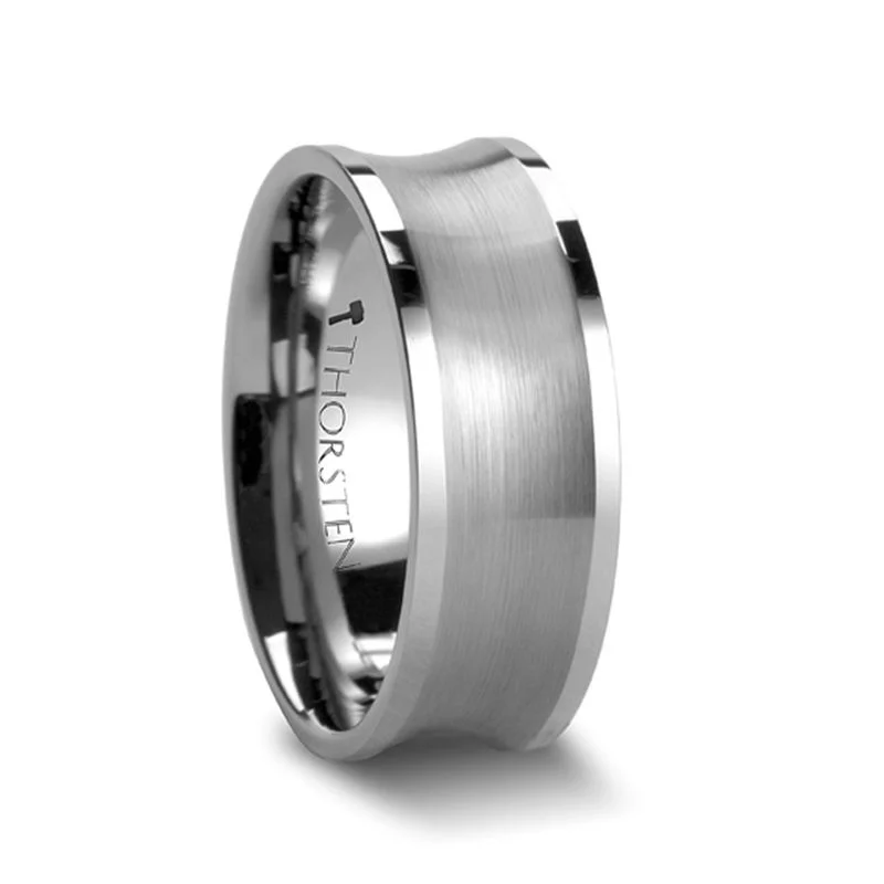 diamond engagement ring for women -Tungsten Brushed Concave Band