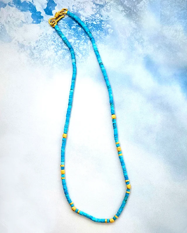 angel wing necklace for remembrance -Turquoise and Gold Beaded Necklace