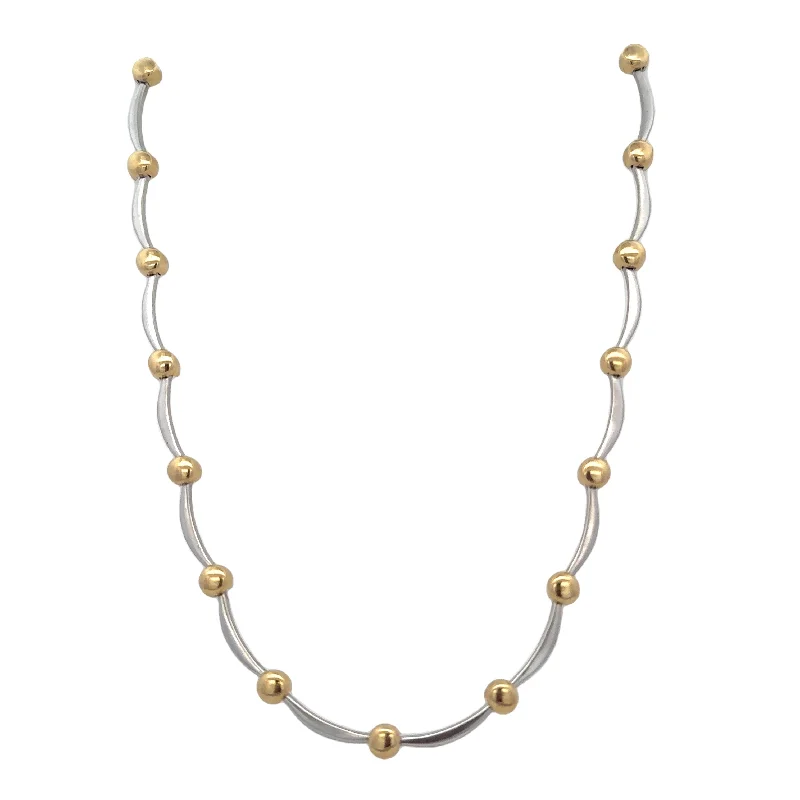 gold chain necklace for men -Two Tone 17" Curved Bar & Bead Necklace