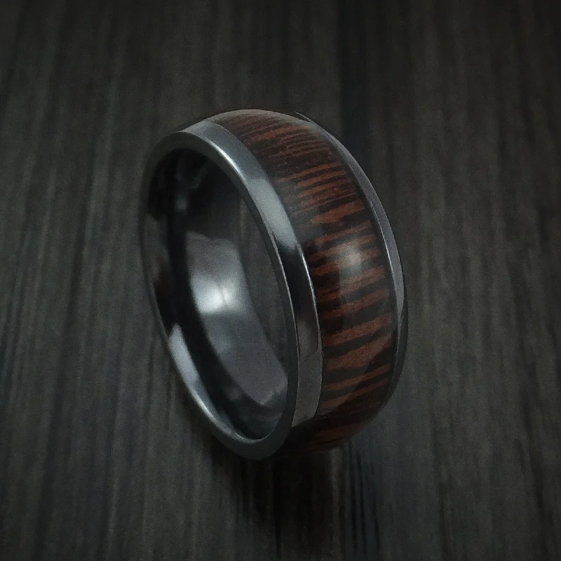 sapphire engagement ring for women -Black Titanium Men's Ring Inlaid with Wenge Wood Custom Made