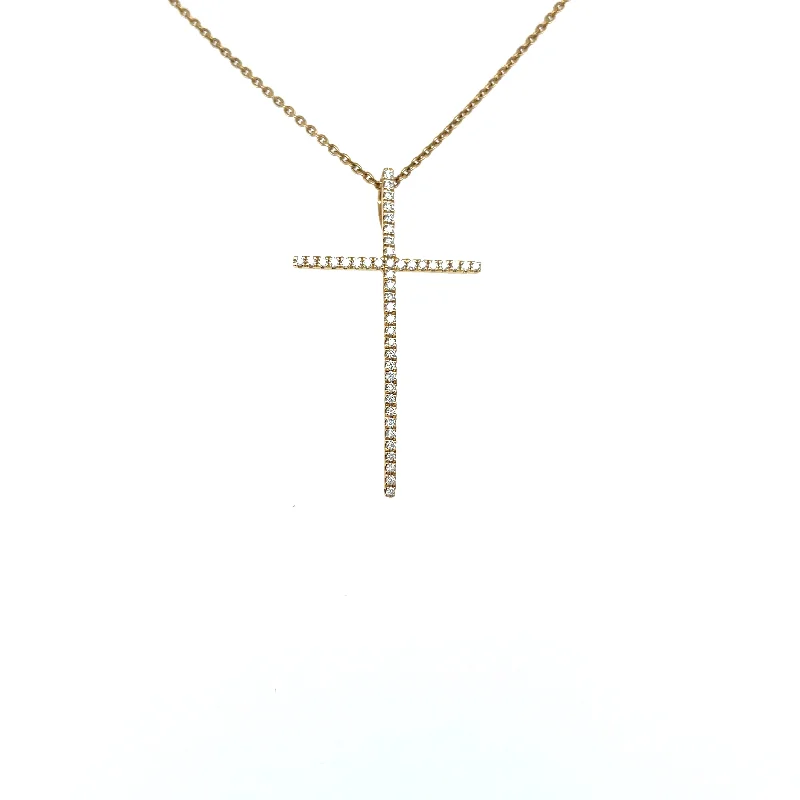 trendy gold choker necklace -Yellow 18 Karat Cross Necklace with Diamonds