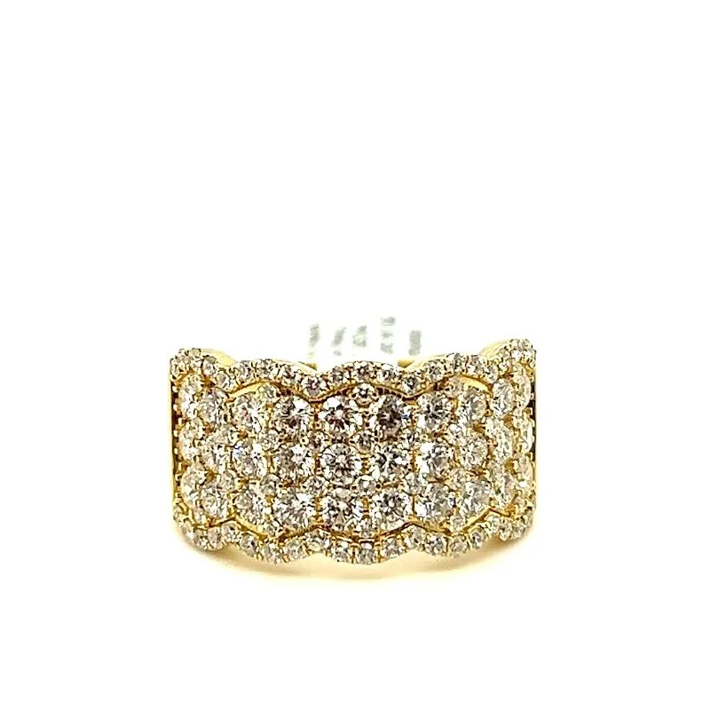 boho style ring for women -Yellow Gold Wide Diamond Fashion Band