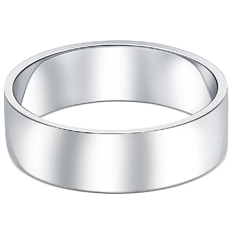 wedding ring set for couples -10k White Gold 6mm Flat Comfort Fit High Polished Wedding Band Mens Ring