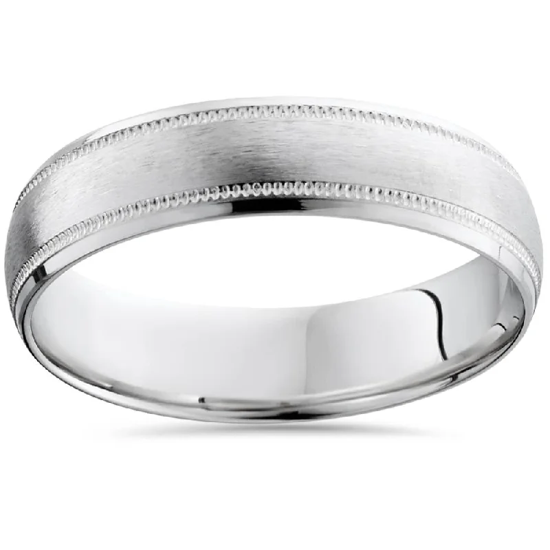 custom engraved wedding band for men -10K White Gold Mens 6mm Brushed Comfort Fit Wedding Band Size Selectable