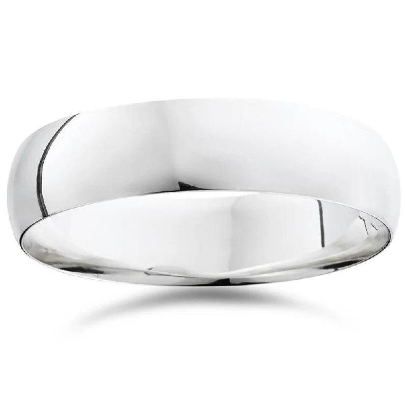 luxury statement ring for women -10k White Gold Plain High Polish Comfort Fit 6mm Wedding Band Size Selectable