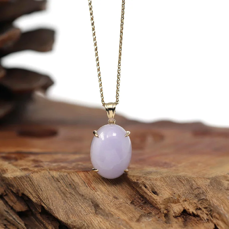 tiny heart necklace for daily wear -14K Gold Natural Lavender Burmese Jadeite Cabochon Necklace