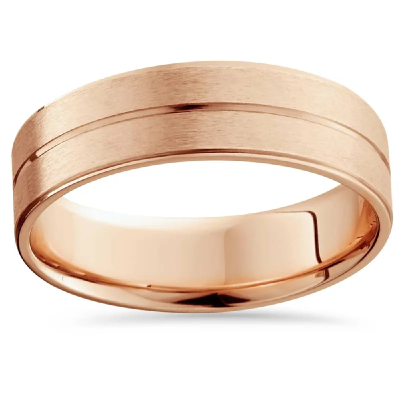 ruby ring for women -14K Rose Gold Mens Brushed Flat Wedding Band 6mm Size Selectable