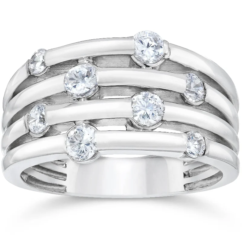 contemporary ring for men -14K White Gold 1ct Real Diamond Right Hand Ring Size Selectable